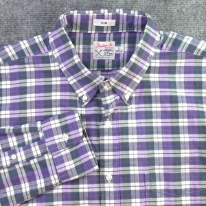J Crew Broken In Oxford Shirt Large Slim Fit Purple Green Check Long Sleeve